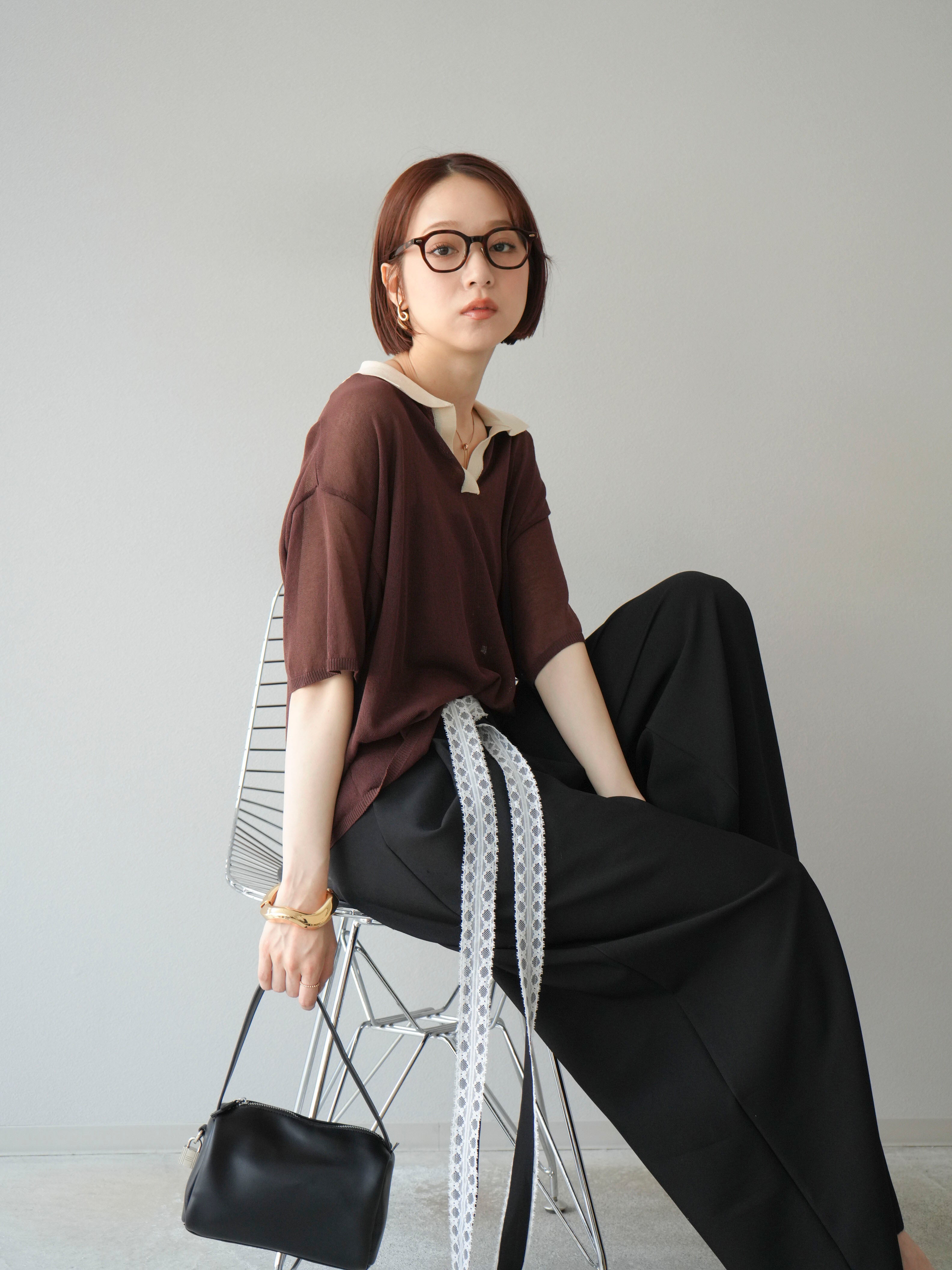 エブール　ロンハーマン　シアーポロニット　黒　38 STYLEMIXER | シアーフォルムポロニット (ニット ) |SHEL'TTER WEBSTORE