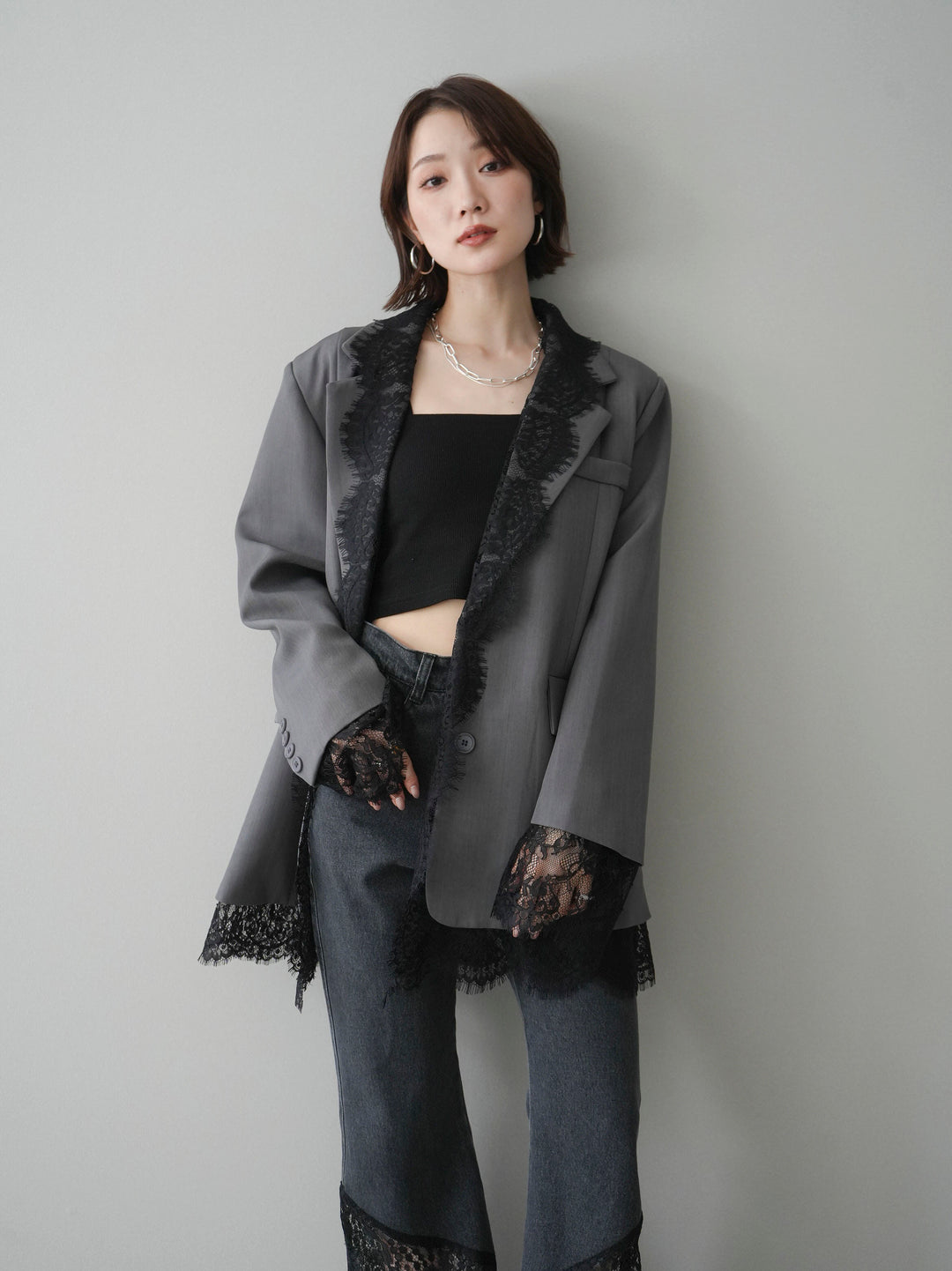 [予約]レースドッキングオーバージャケット/gray