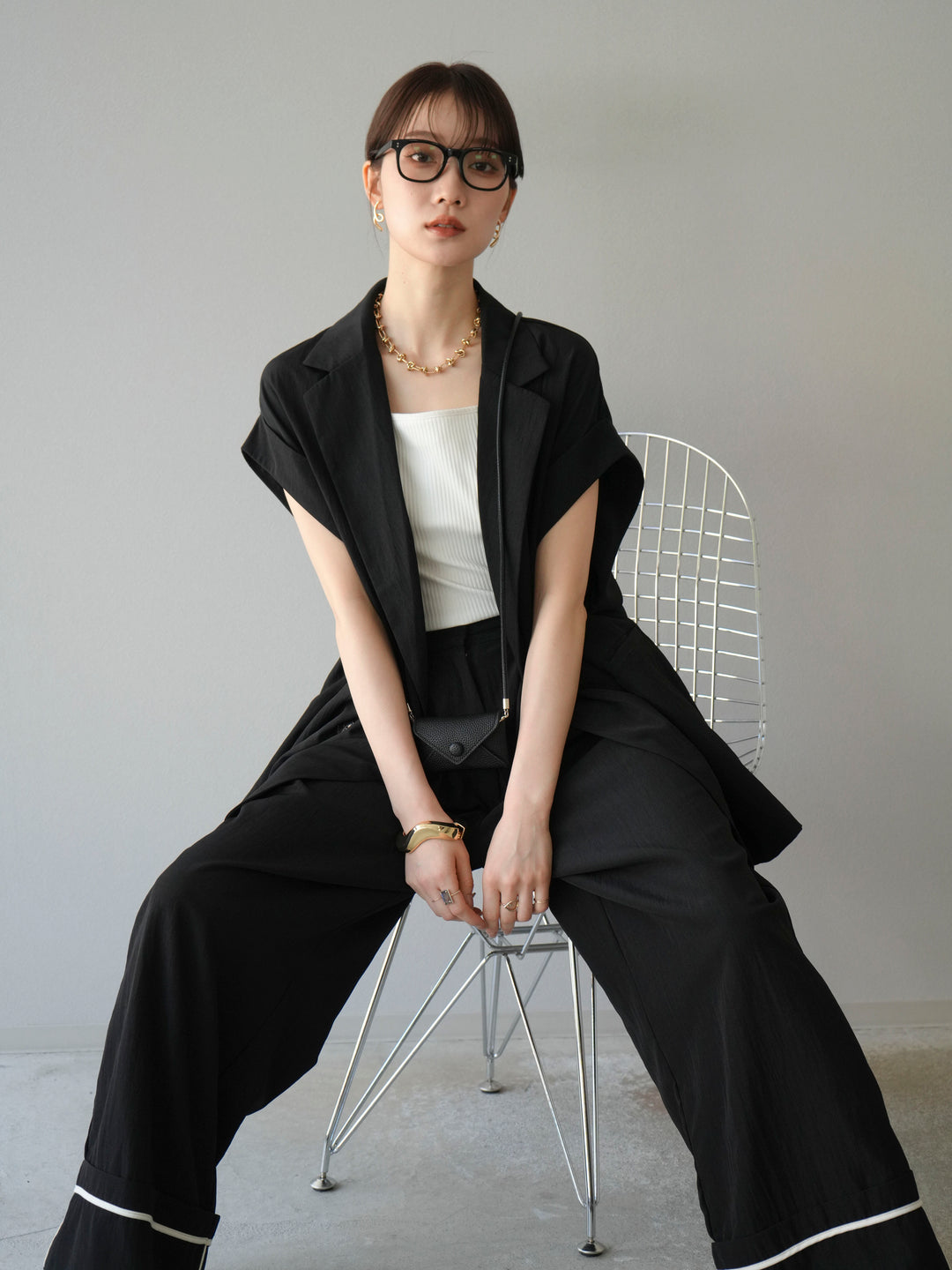 [SET]リネンライクノースリーブダブルジレ+リネンライクノースリーブダブルジレ(2set)