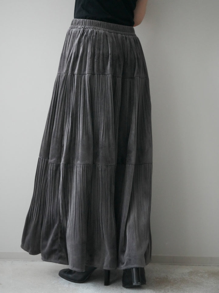 [予約]ベロアティアードワッシャースカート/charcoal