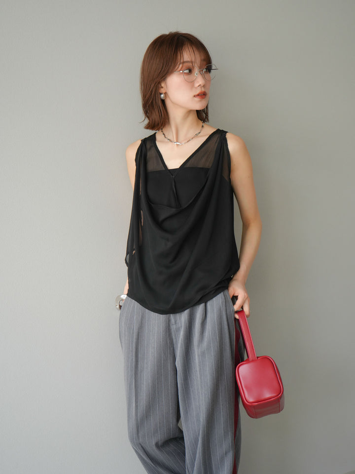 [予約]サイドラインストライプワイドパンツ/グレー