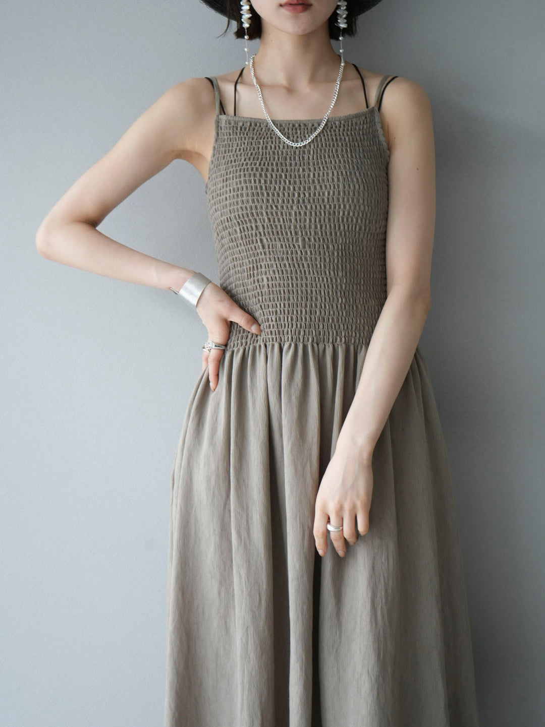 [Pre-order] Gathered Camisole Dress/Khaki