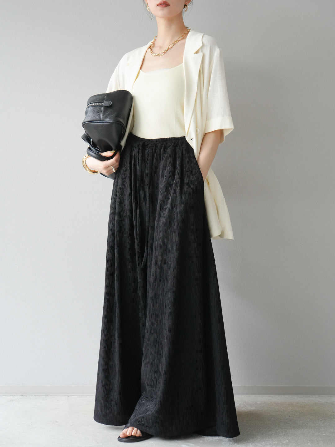 [予約]楊柳バギーパンツ/ブラック