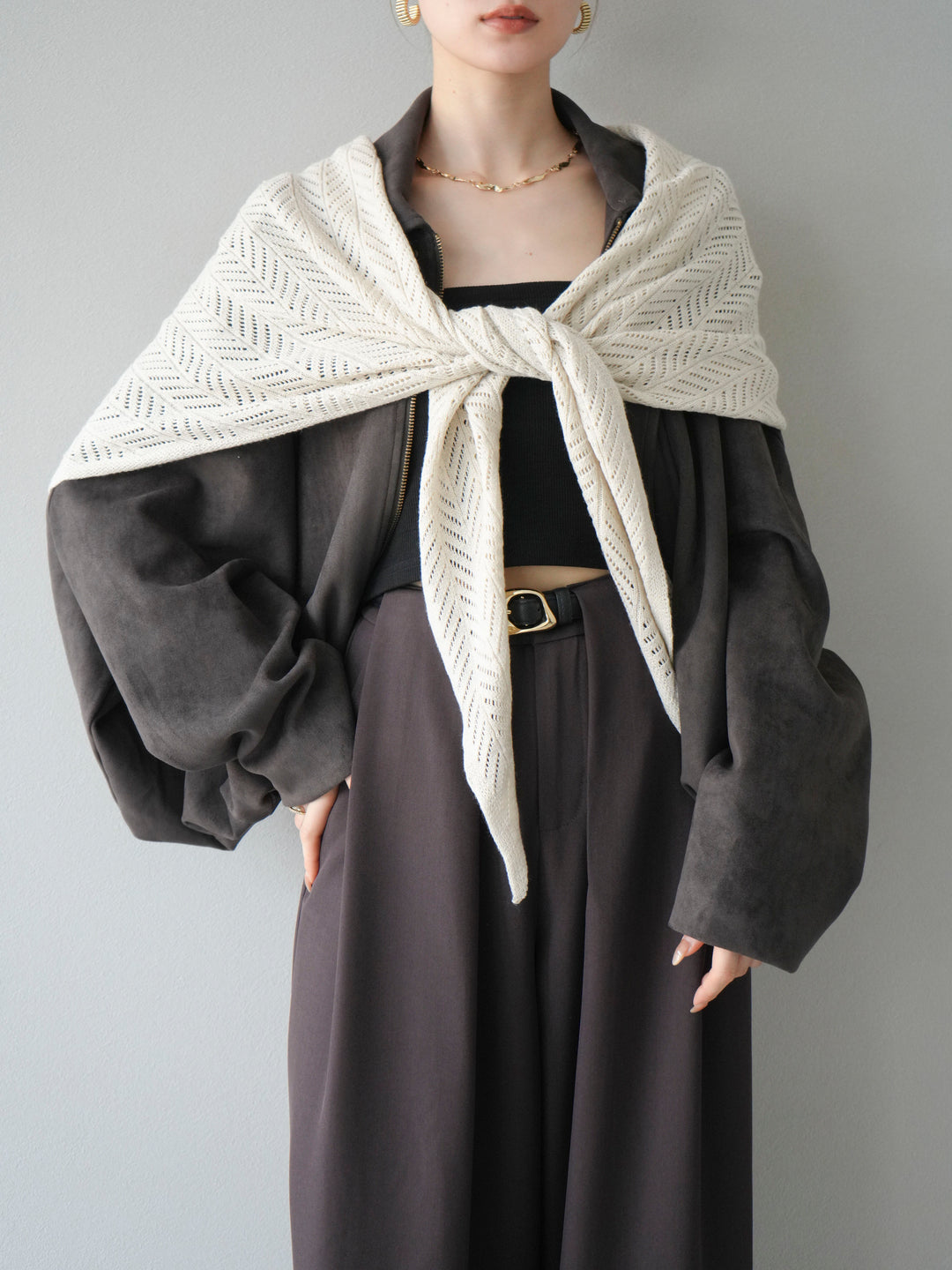 [SET] 麂皮外套+皮帶環設計寬褲（2套）