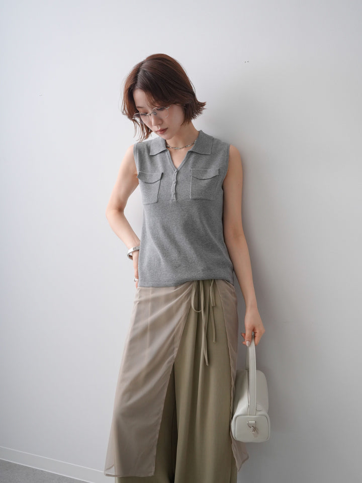 [予約]ポロWポケットノースリトップス/gray