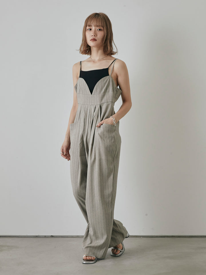 【預購】人字紋條紋工裝褲/米白色