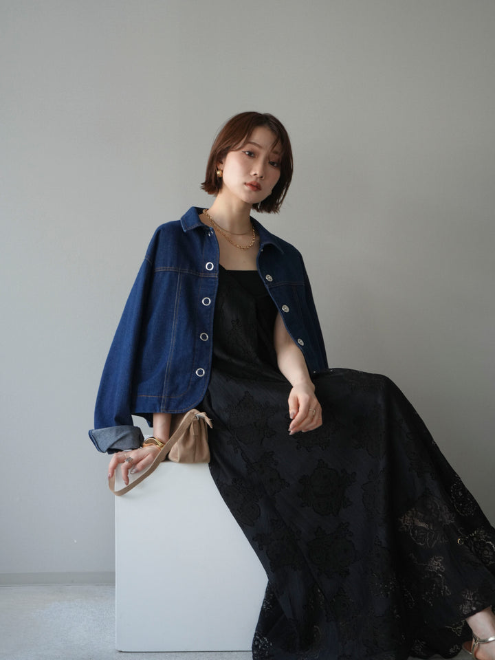 [予約]フラワーレースキャミワンピース/black