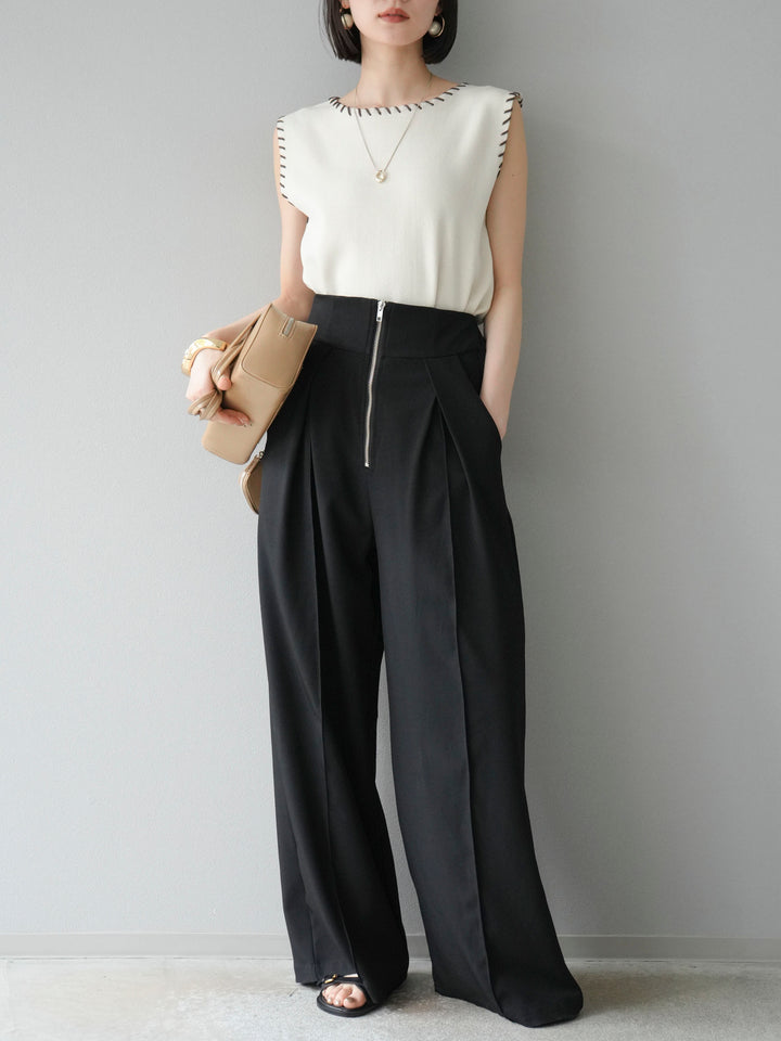 [予約]リネンタッチハンドステッチニットプルオーバー/アイボリー