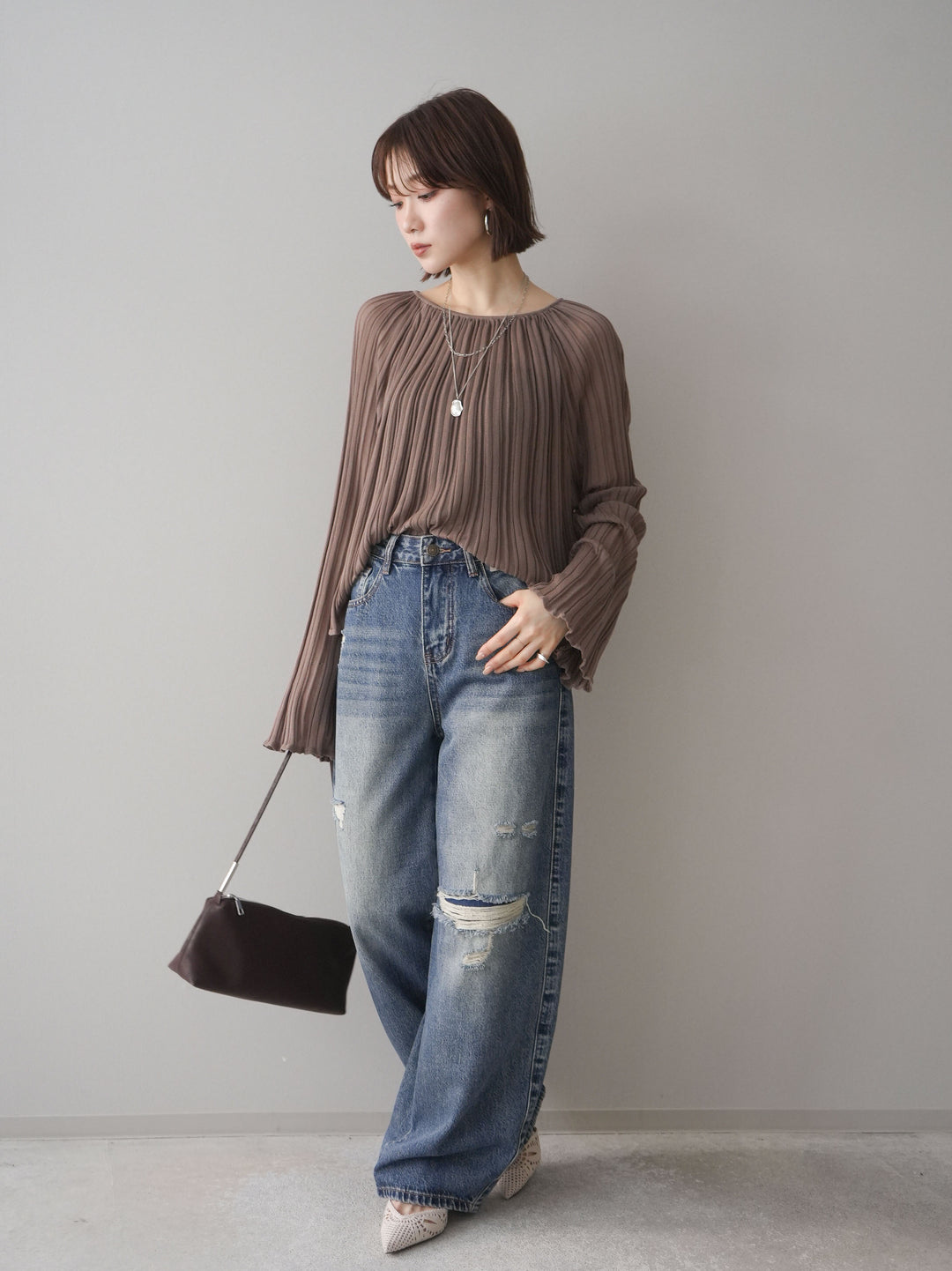 [予約]ダメージデニムセミワイドパンツ/blue