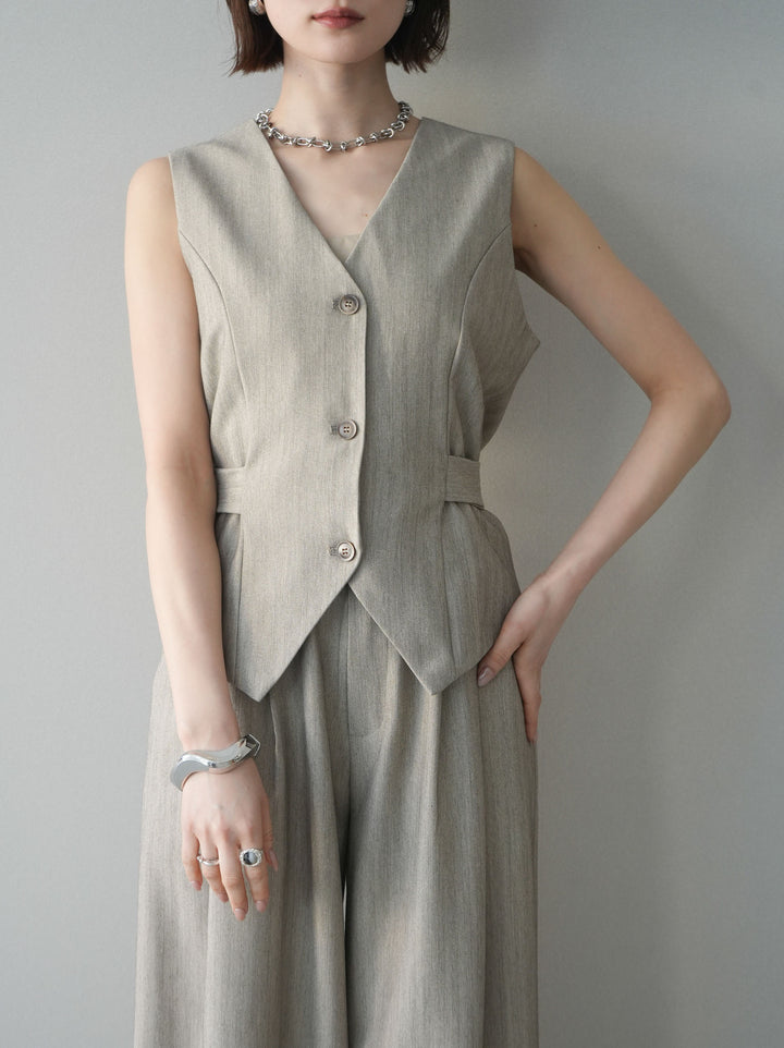 [予約]サイド切替ヘリンボーンベスト/beige