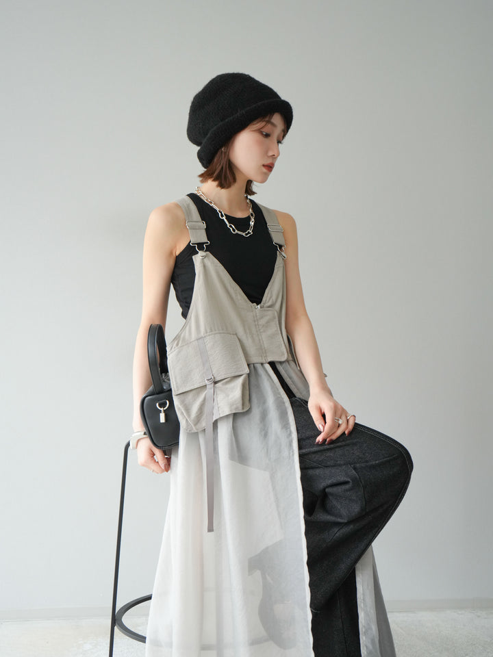 [予約]タクティカルベストオーガンザワンピース/グレージュ