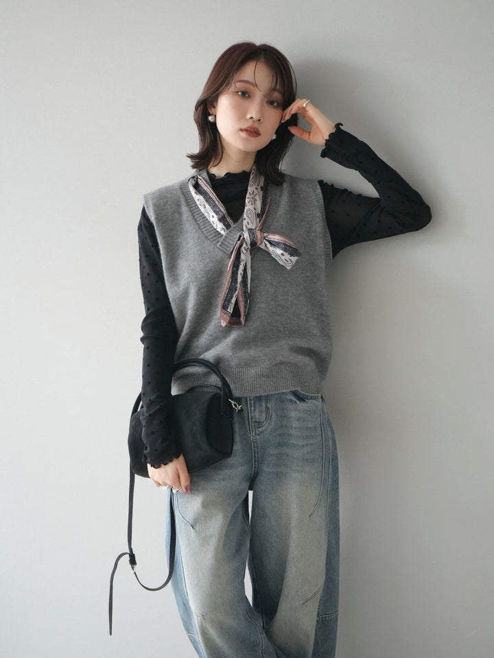 [予約]スカーフ付きニットベスト/gray