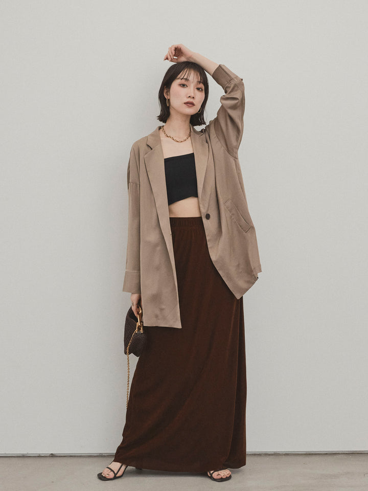 [SET] 霧面緞面外套 + 天鵝絨半身裙 (2set)