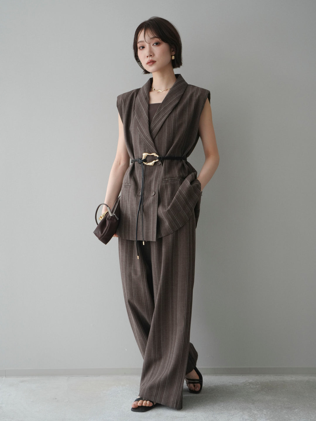 [SET]モチーフベルト付ストライプジレ＆パンツSETUP