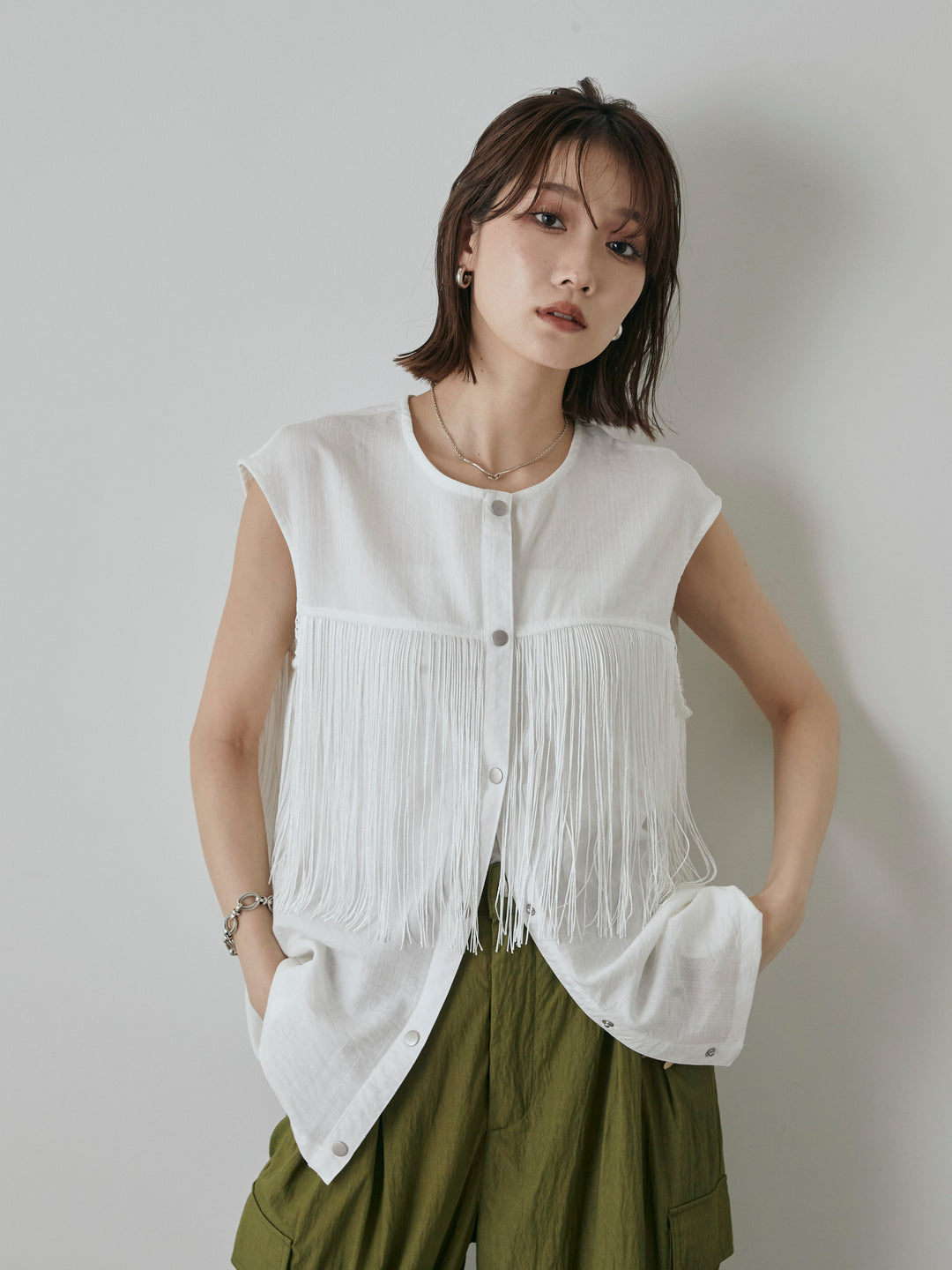 [予約]フリンジノースリブラウス/オフ
