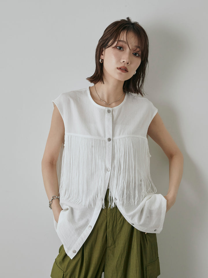 [予約]フリンジノースリブラウス/オフ