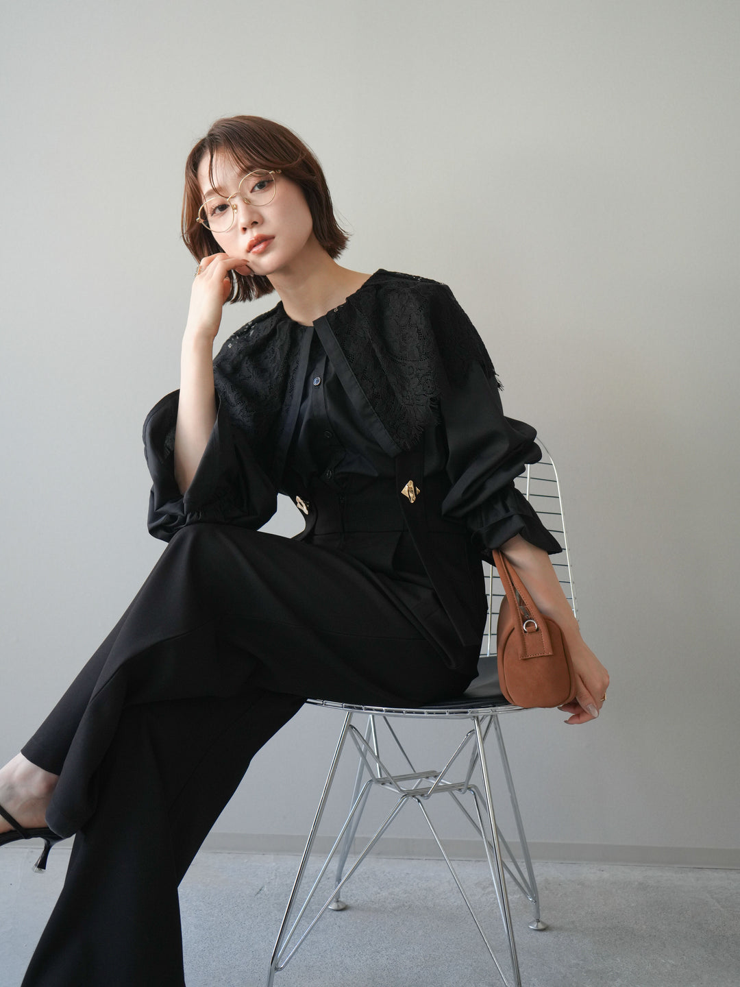 [予約]ビッグレースカラーブラウス/black