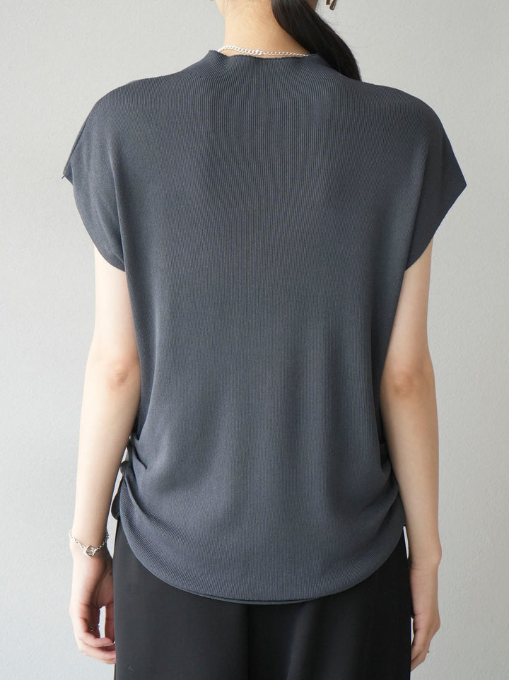 [Pre-order] Petite Neck Side Shirring Summer Knit Top/Gray