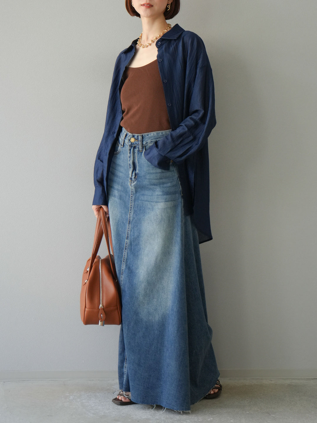 [予約]Aラインカットオフデニムスカート/ブルー