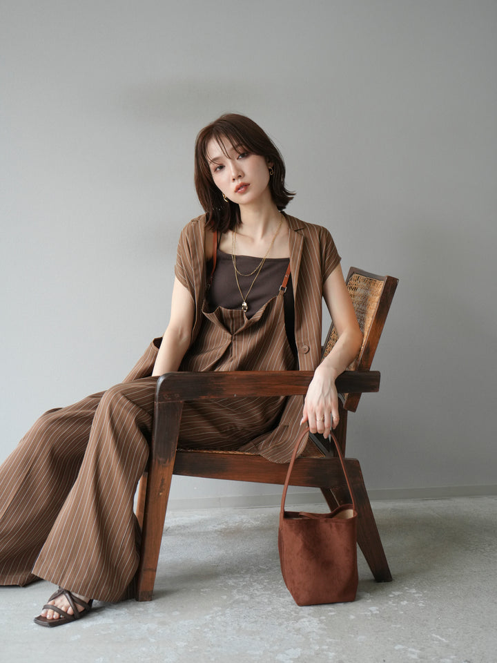 [SET]ヘリンボーンストライプジレ+ヘリンボーンストライプサロペット(2set)