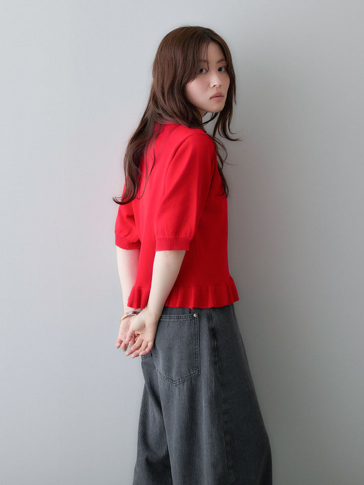 [予約]クールタッチポロフリルニットプルオーバー/red