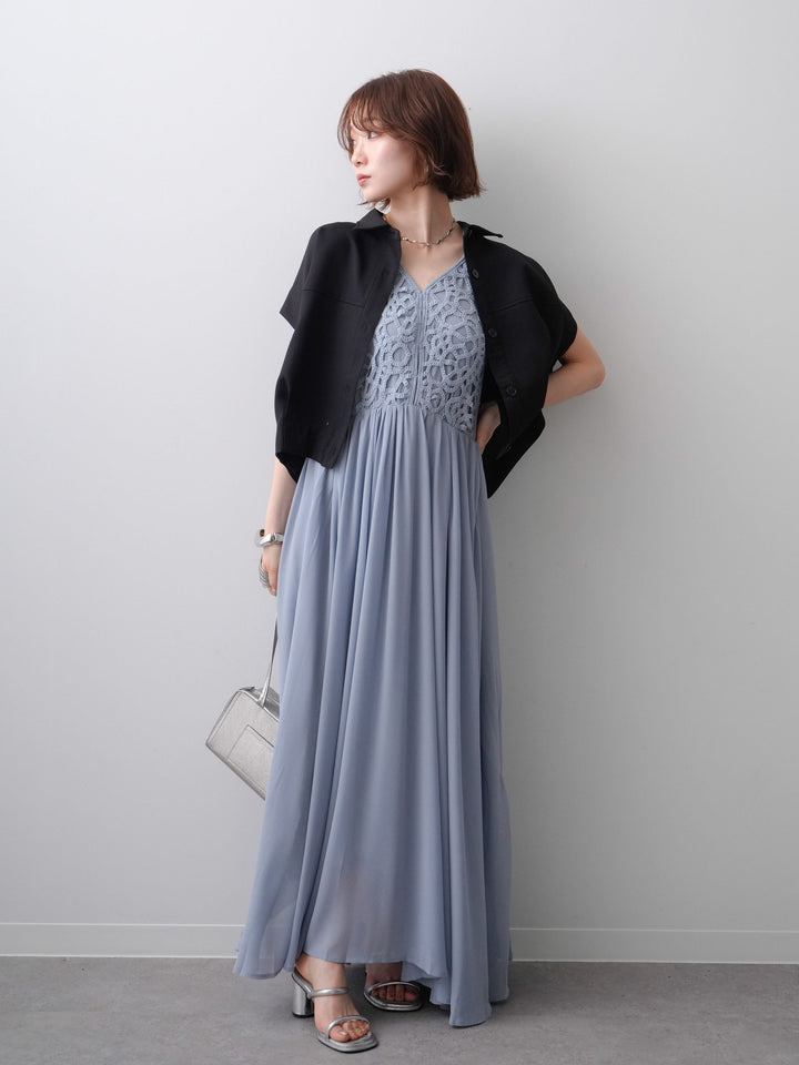 [予約]クロシェシフォンキャミワンピース/lightblue