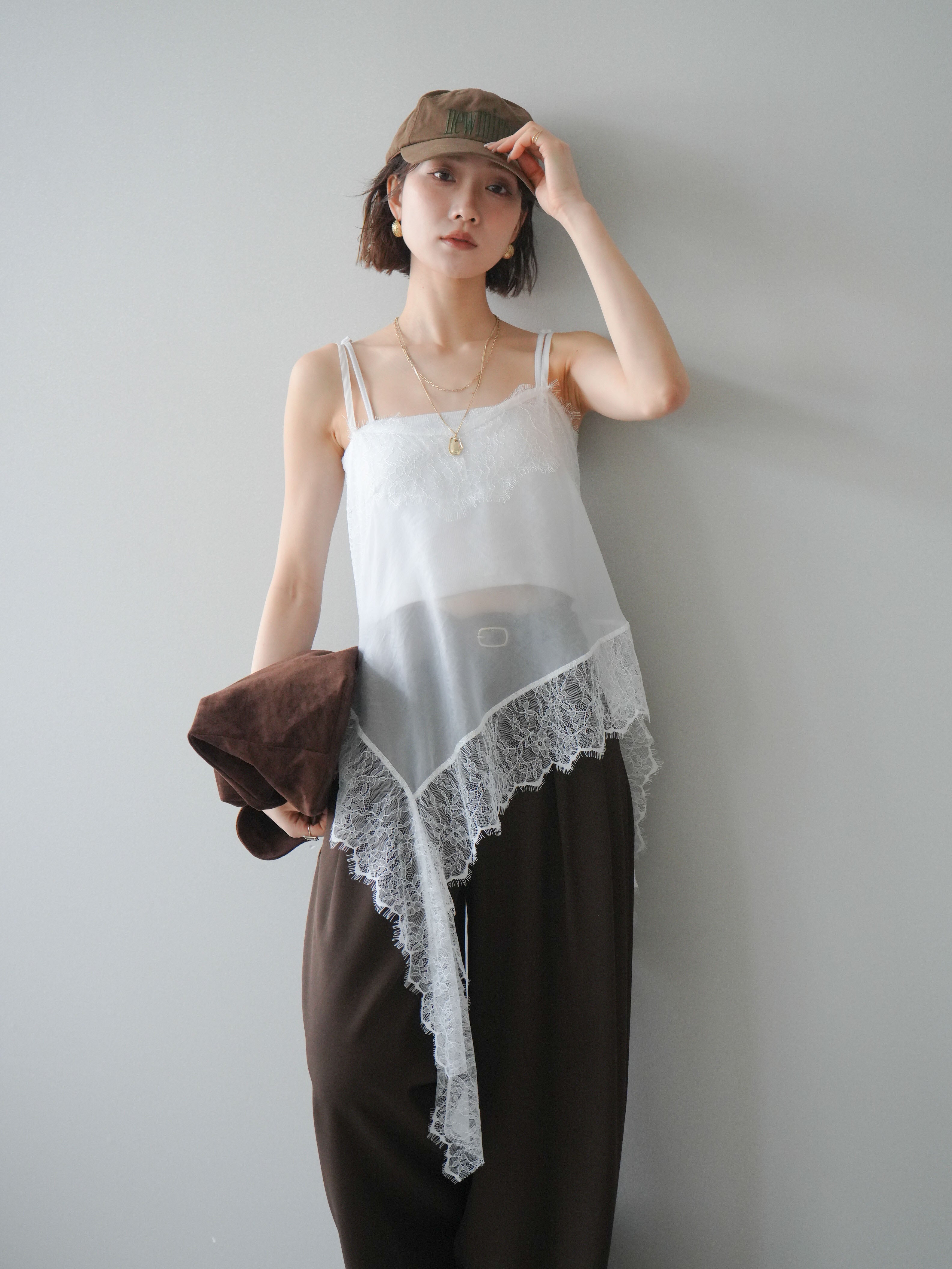 25AW DOMELLE キャミソール　シアー　ギャザー　日本製　ドメル 予約]アシメヘムシアーキャミソール/white – Lumier