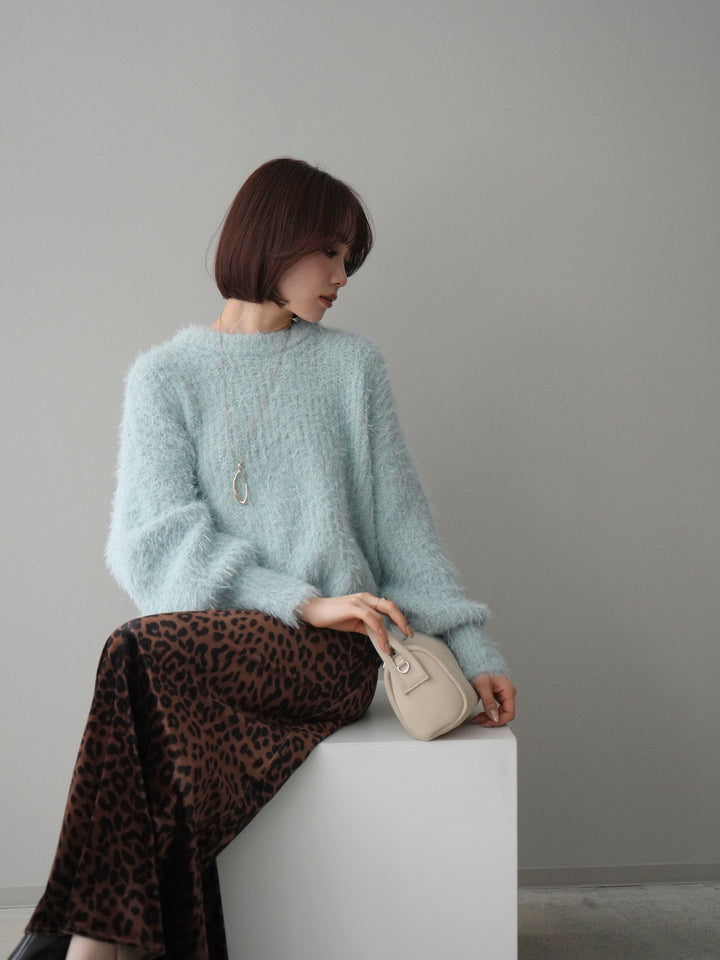 [SET]ボリュームスリーブシャギー MIXニットプルオーバー+選べるアクセセット(2set)