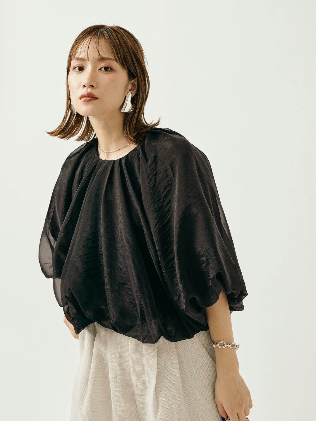 【Allure】[SET]オーガンジーバルーンショートブラウス+オーガンジーバルーンショートブラウス(2set)