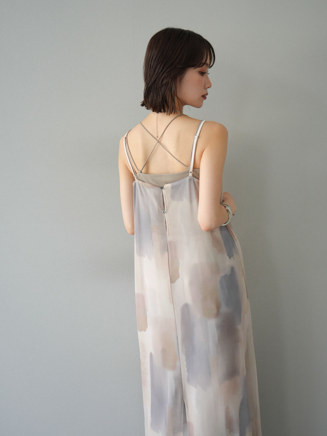 [予約]水彩アートシアーキャミワンピース/エクリュ