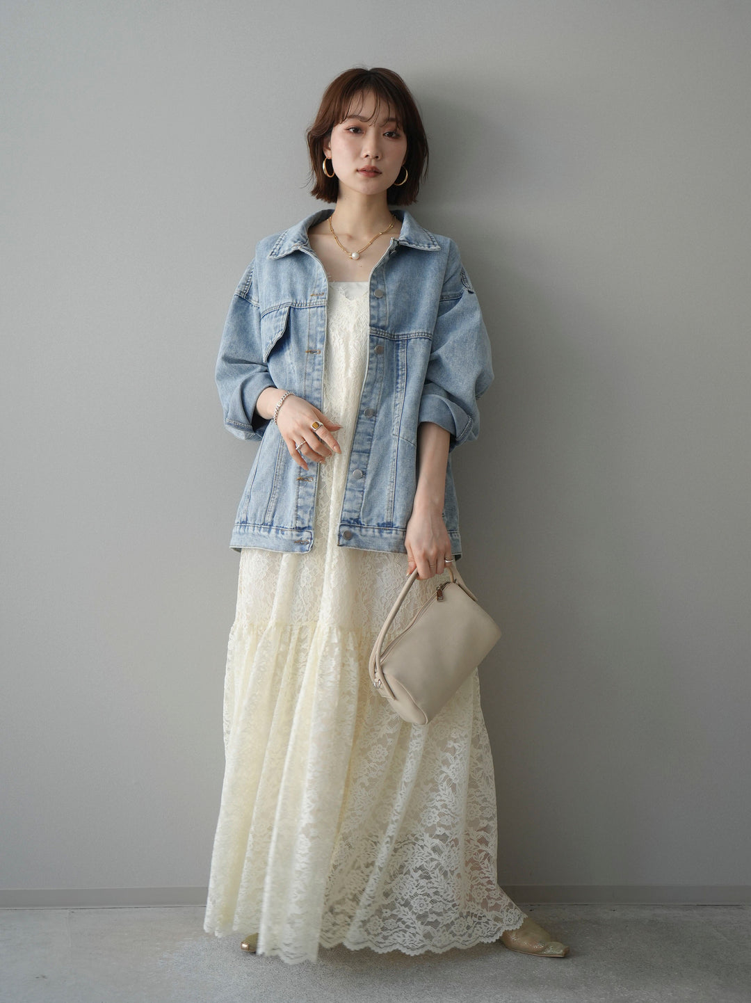 [予約]ギャザー切替レースキャミワンピース/ivory