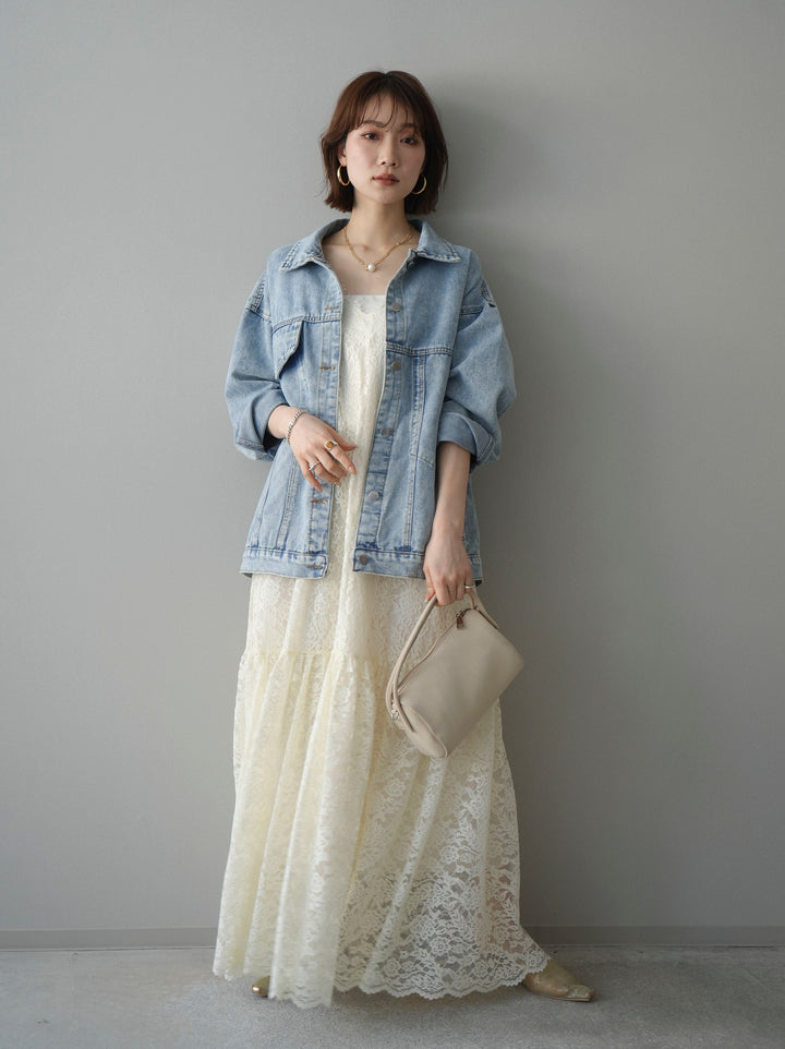 [予約]ギャザー切替レースキャミワンピース/ivory