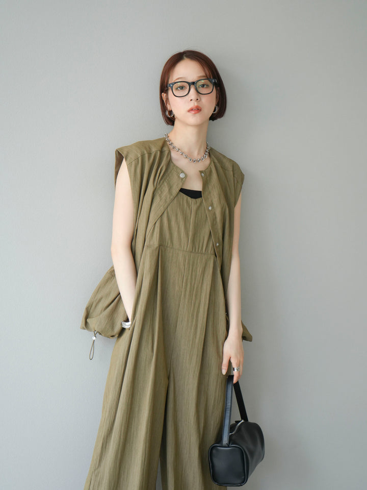 [SET]リネンライクビスチェデザインサロペット+リネンライクドロストバルーンブルゾン(2set)