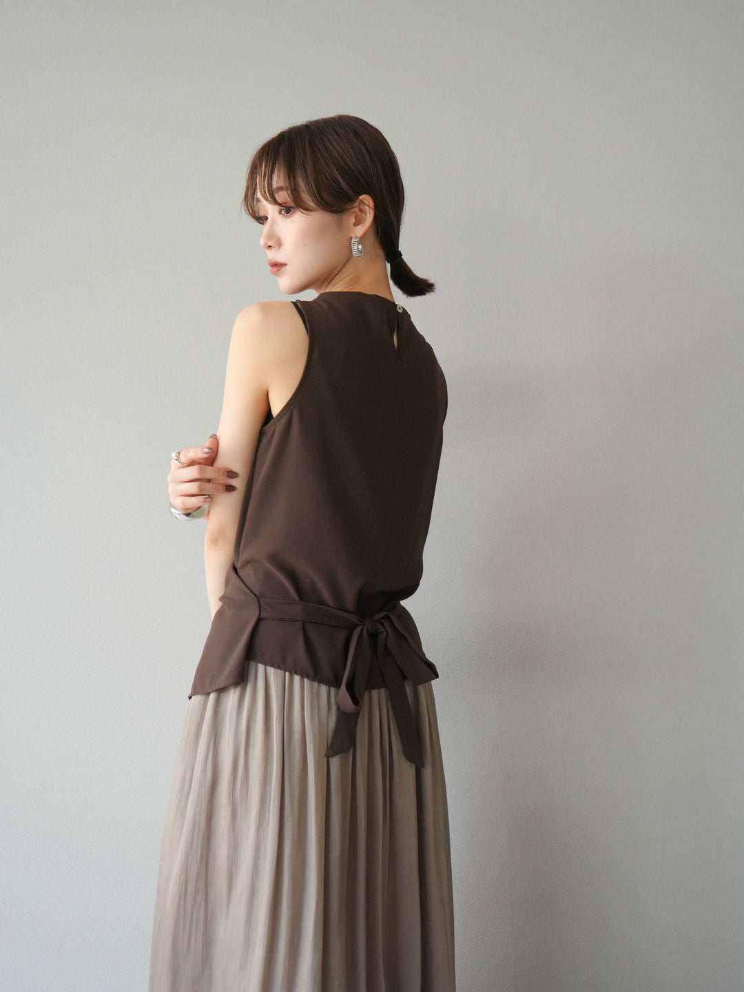 [SET]ノースリーブトップス＆シャイニーフレアスカートSET UP/(2set)