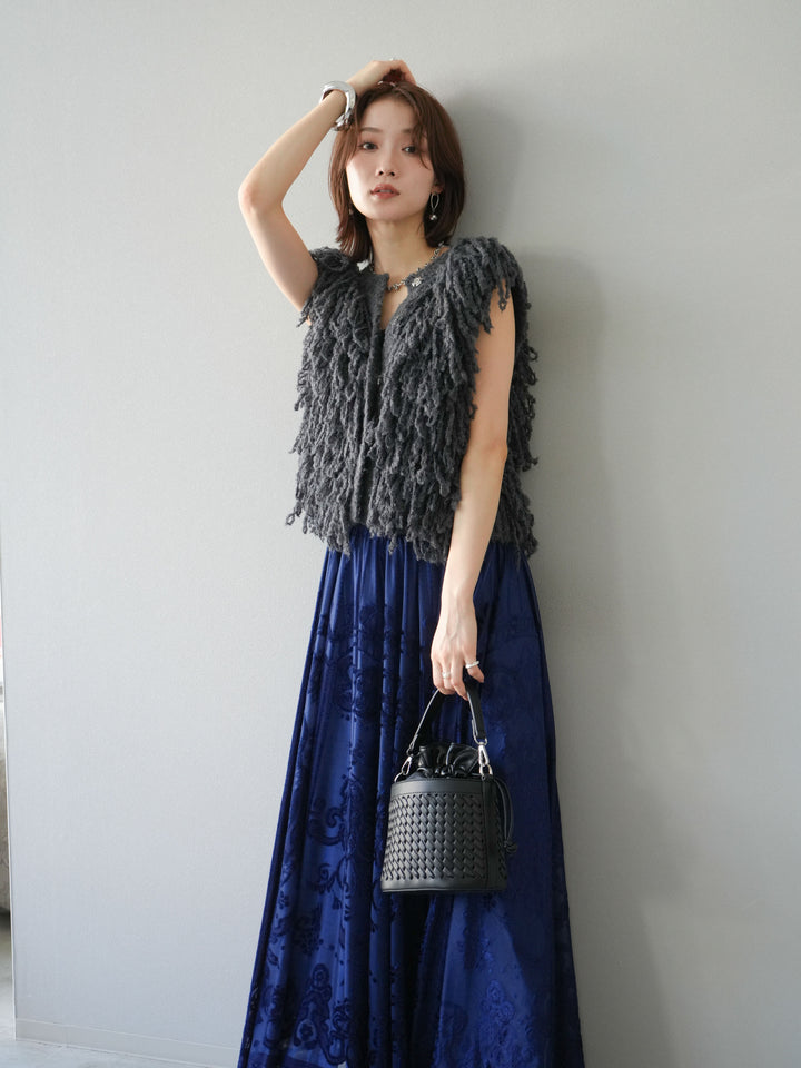 [予約]フリンジループニットベスト/チャコール