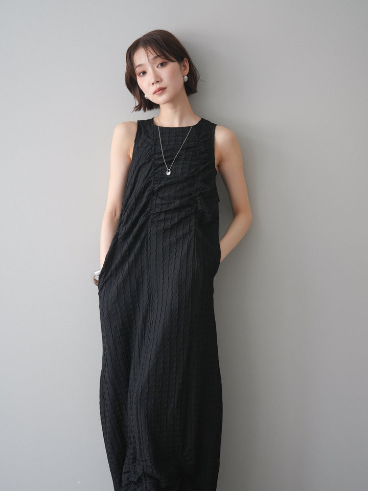 [予約]シャーリングジャガードノースリーブワンピース/black