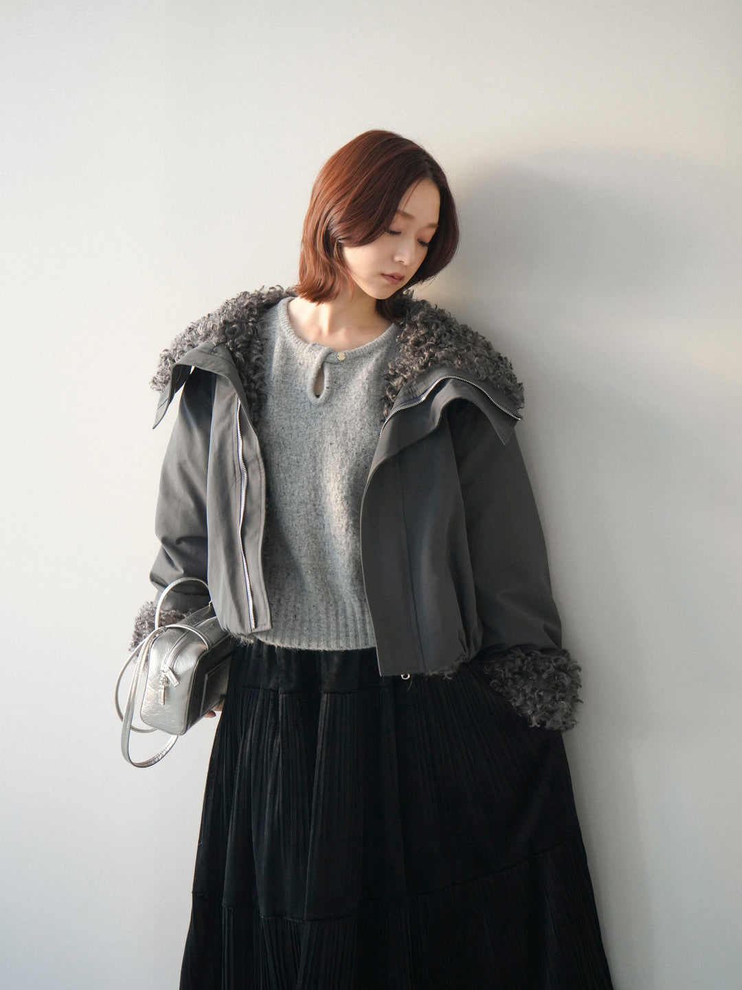 [SET]プードルファーダウンジャケット+ベロアティアードワッシャースカート(2set)