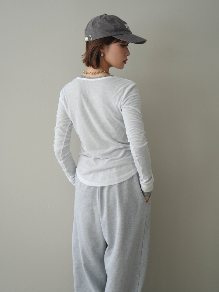 [予約]シアーリブヘンリーネックロンT/white