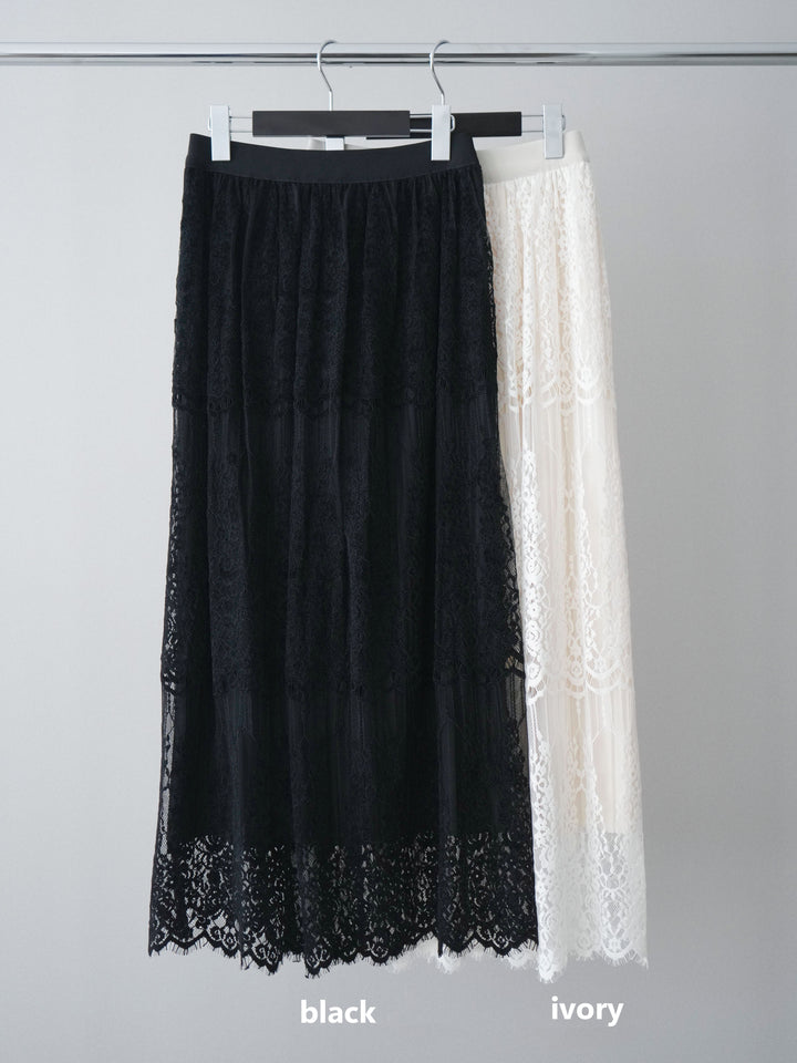 [SET]エンボスロゴTEE+裏プリーツ総レースロングスカート(2set)