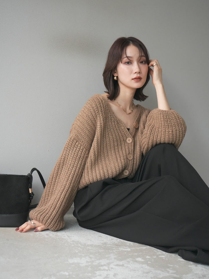 [予約]畦編みショートニットカーディガン/beige