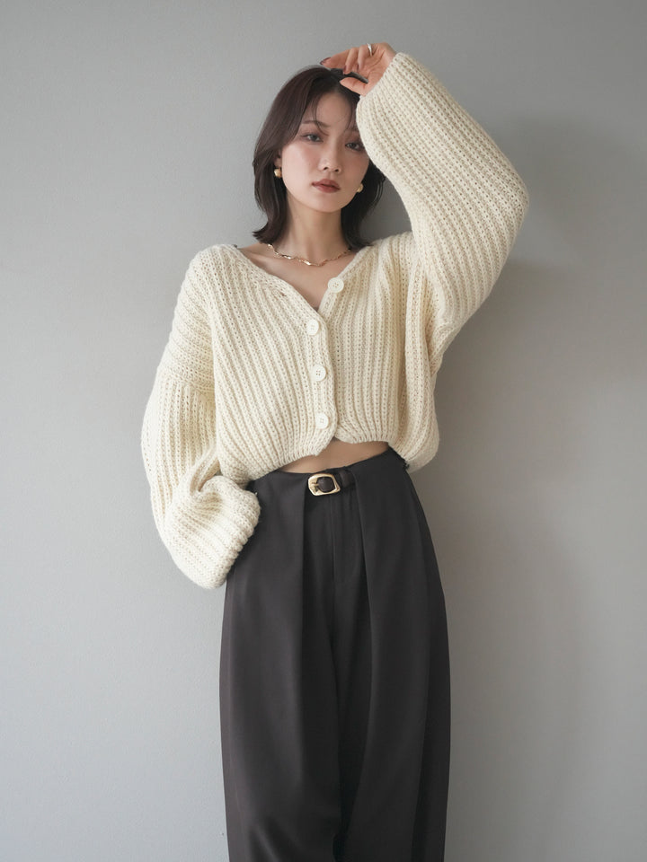 [予約]畦編みショートニットカーディガン/ivory