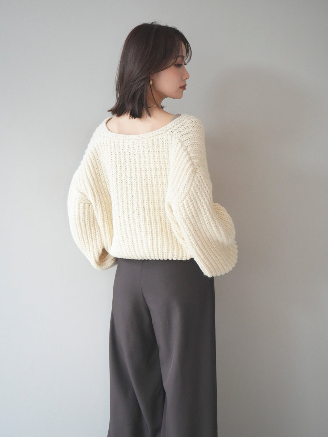 [予約]畦編みショートニットカーディガン/ivory