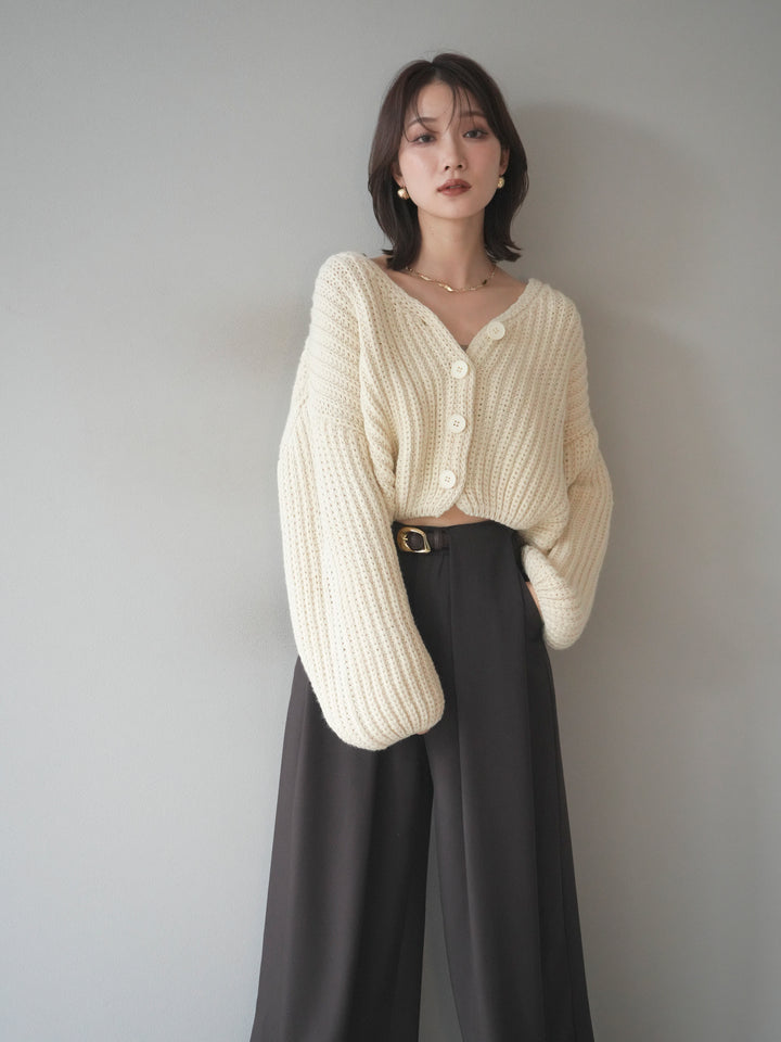 [予約]畦編みショートニットカーディガン/ivory