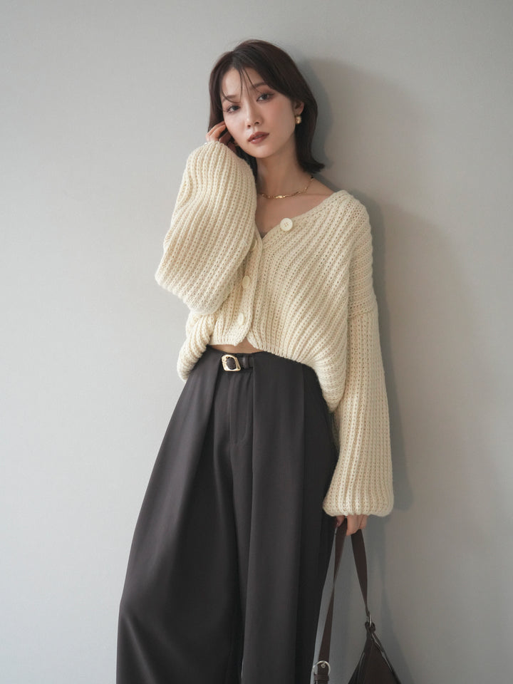 [予約]畦編みショートニットカーディガン/ivory