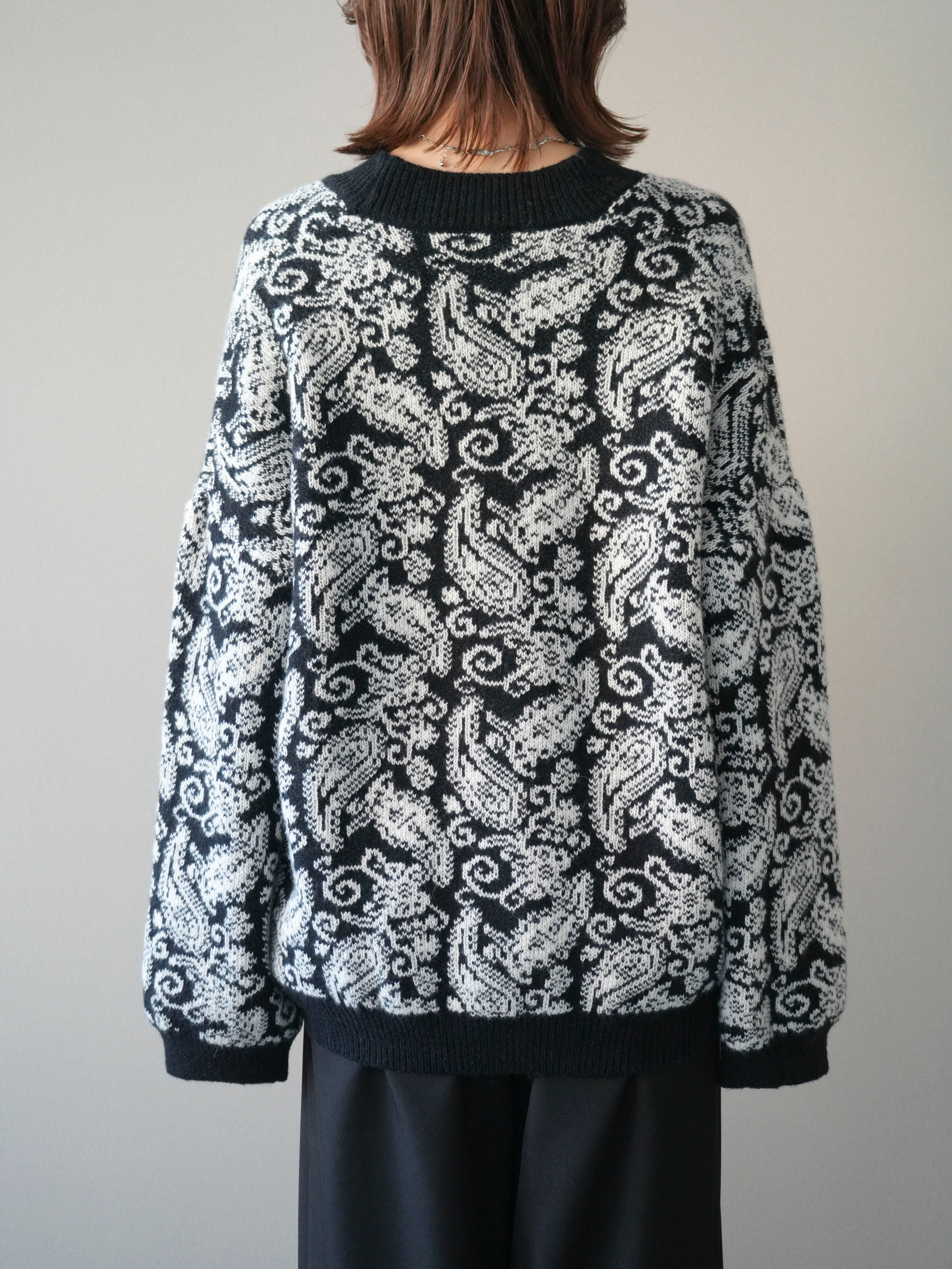 値下げ　未使用　CHALLENGER ペイズリー柄ニットカーディガン Lサイズ 予約]ペイズリー柄ニットカーディガン/black – Lumier