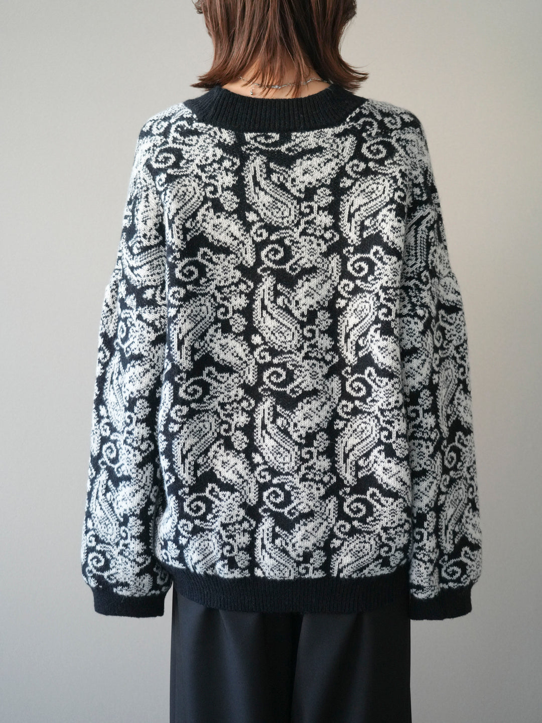 [予約]ペイズリー柄ニットカーディガン/black