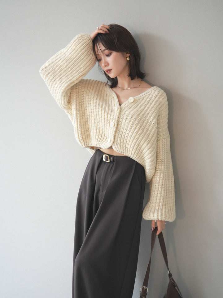 [予約]畦編みショートニットカーディガン/ivory
