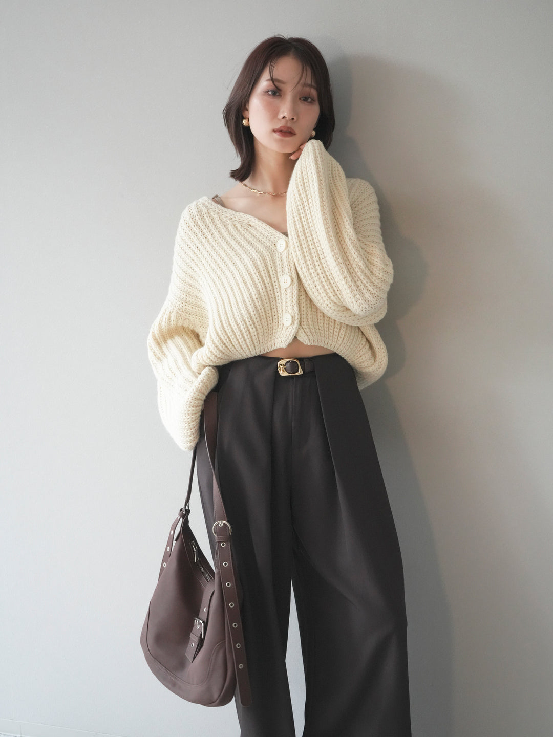 [予約]畦編みショートニットカーディガン/ivory