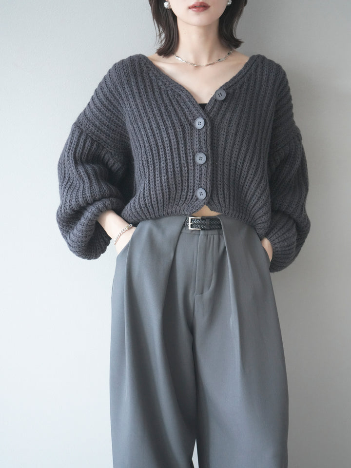 [予約]畦編みショートニットカーディガン/gray