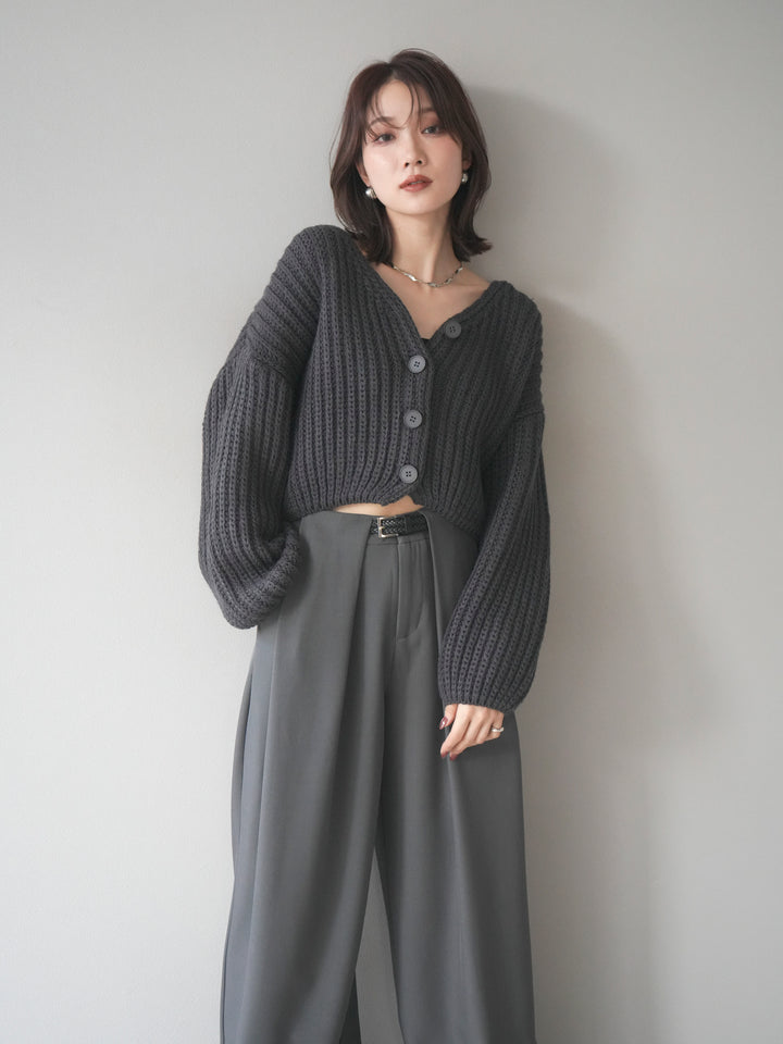 [予約]畦編みショートニットカーディガン/gray
